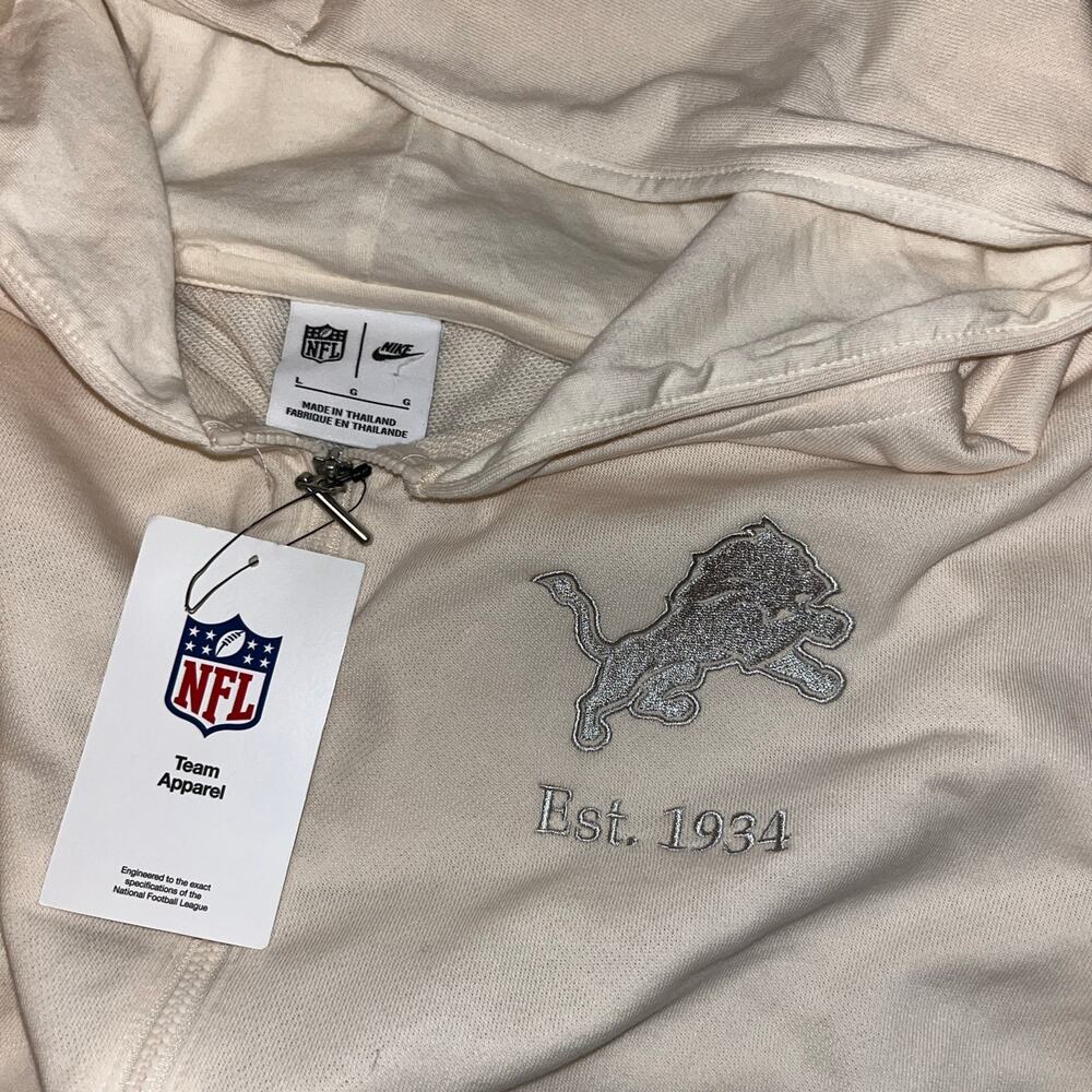 Nike Detroit Lions Women's Cream Glory Cropped Full-Zip Hoodie Size L (0673) - Picture 5 of 12